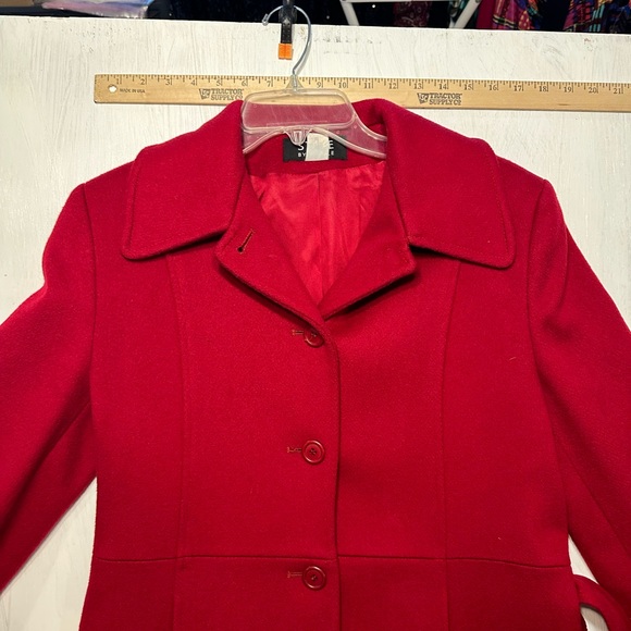 Steve by Searle Red Wool Blend Coat Women’s Size 8 Belted Peacoat - Picture 4 of 10